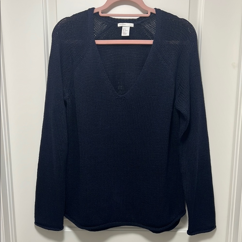 H&M Navy V-Neck Sweater Soft Knit Relaxed Fit